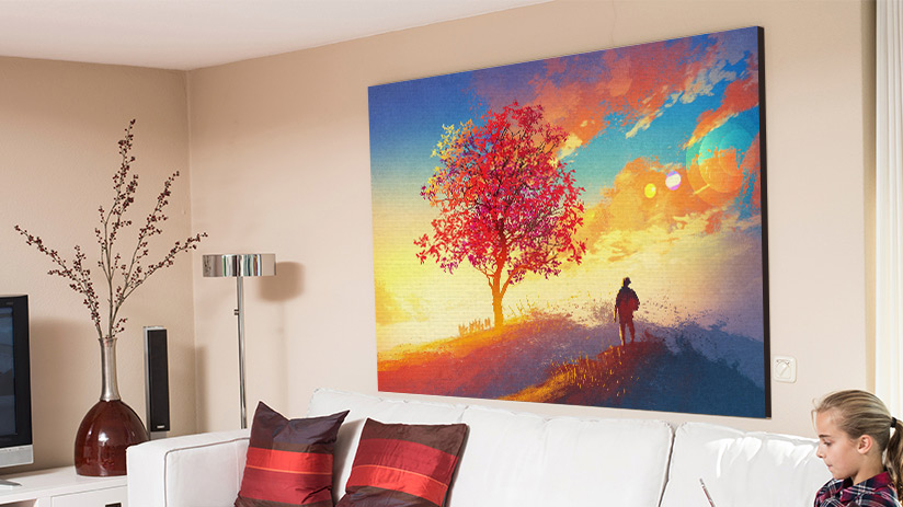 Man standing on beautiful land photo printed on large canvas
