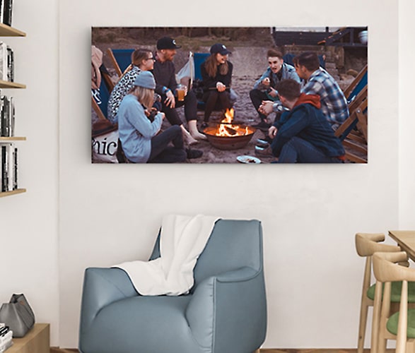 Friends Enjoying Campfire Photo on Canvas Print
