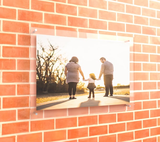 Family photo framed on clear frame acrylic
