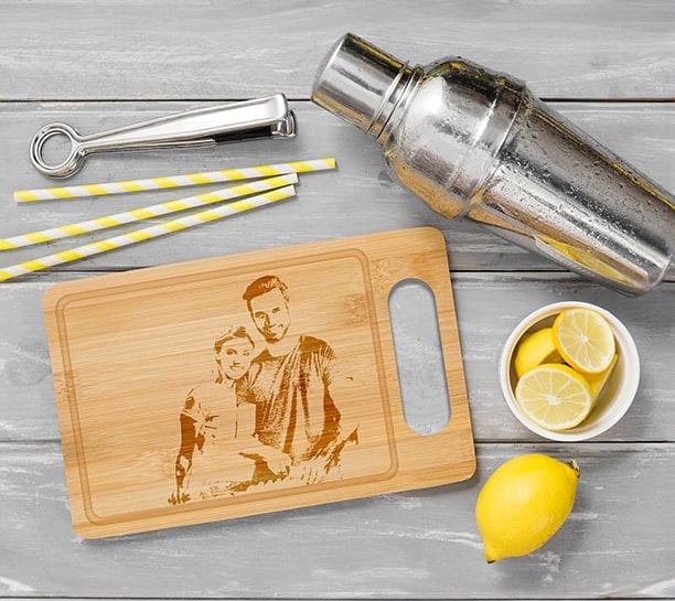 Couple photo printed on chopping board