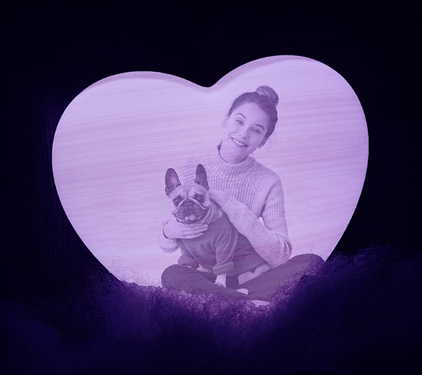 Girl with pet dog photo printed on heart shape moon lamp