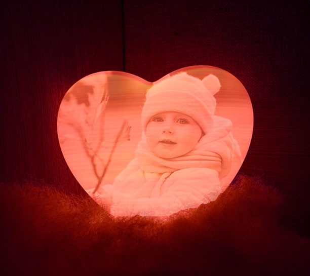 Kid photo printed on heart shape moon lamp